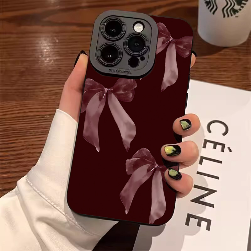 Samsung Galaxy A55 - Wine Red Bowknot Pattern Soft Phone
